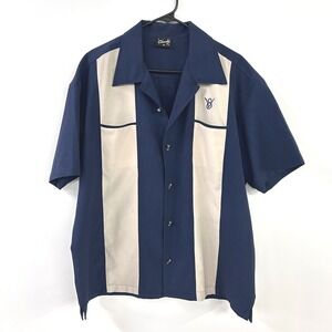 Steady Clothing V8 Bowling Shirt XL Blue Cream Rockabilly Hot Rod Piston Buttons